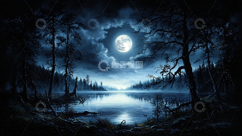 高清大图下载【趣麦麦图】月光下的湖面