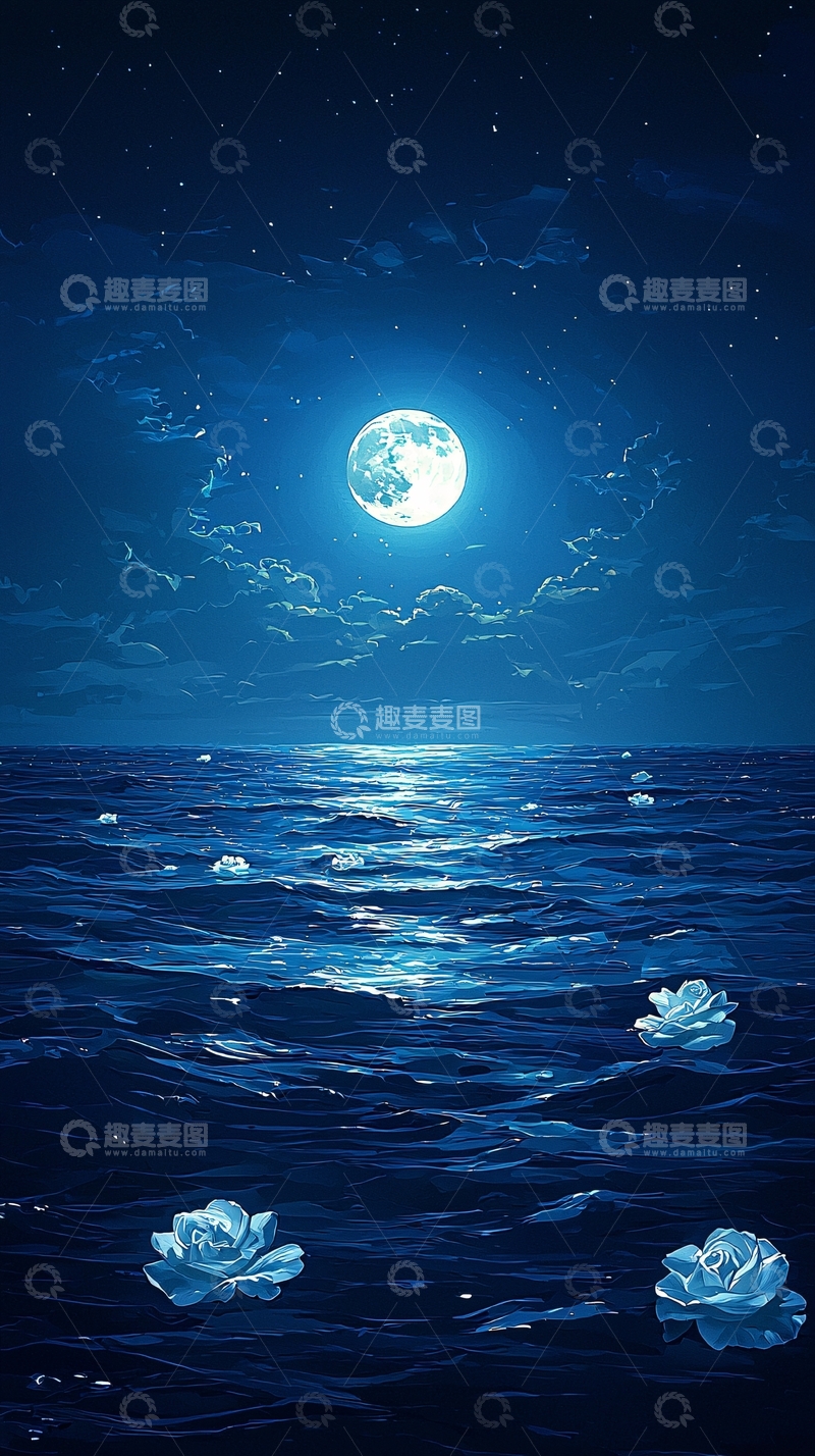 高清大图下载【趣麦麦图】海上明月夜的静谧