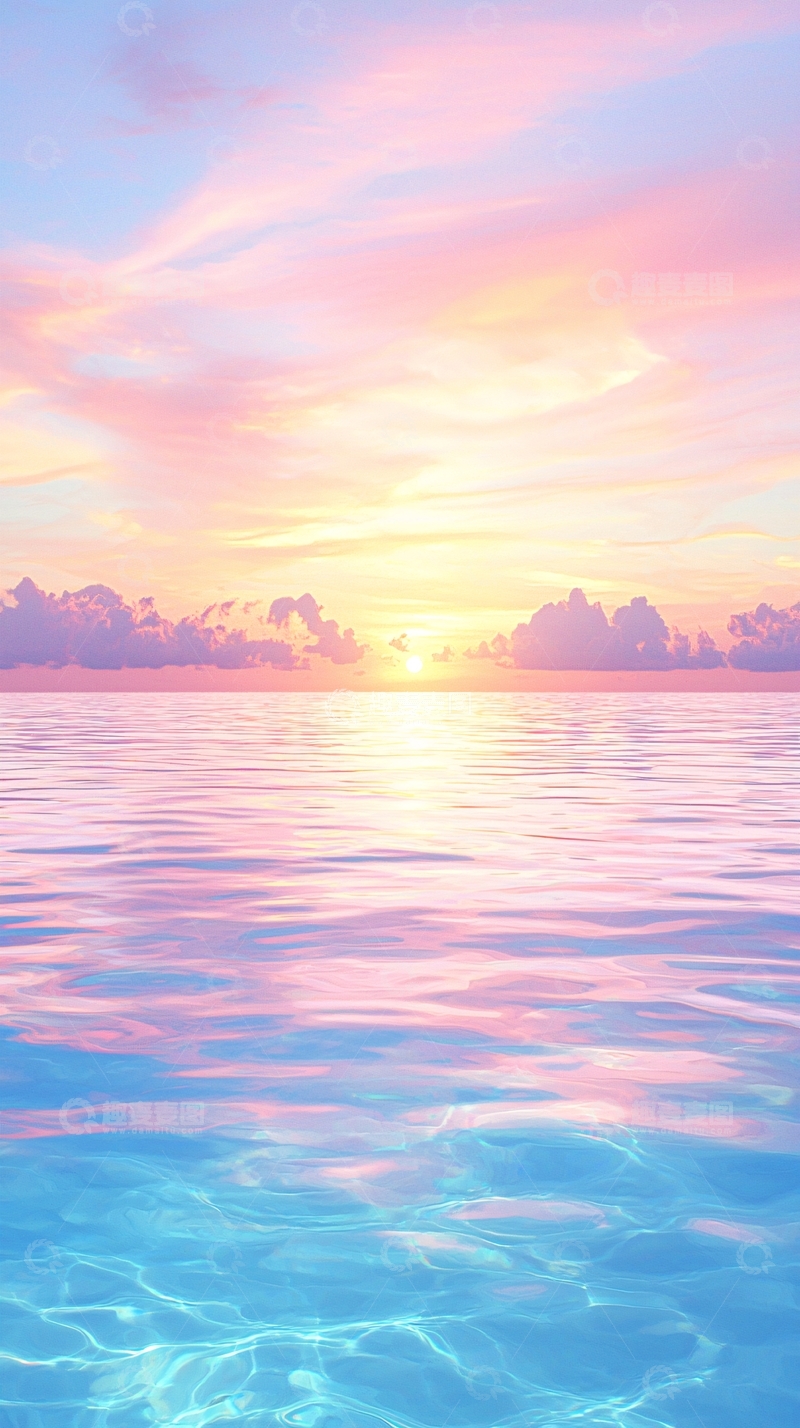 高清大图下载【趣麦麦图】柔和色彩的海洋日落