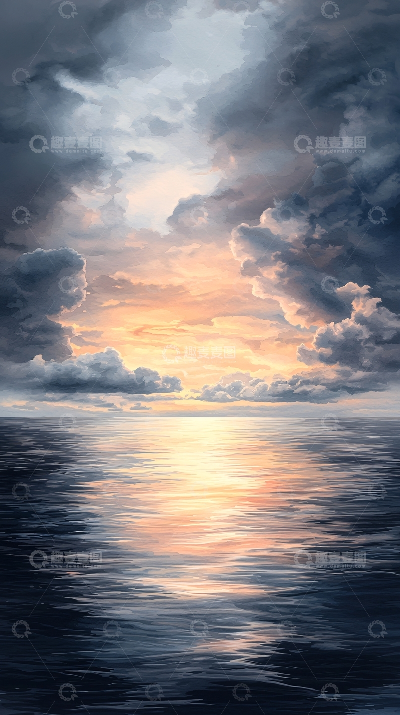 高清大图下载【趣麦麦图】平静水面上的梦幻天空