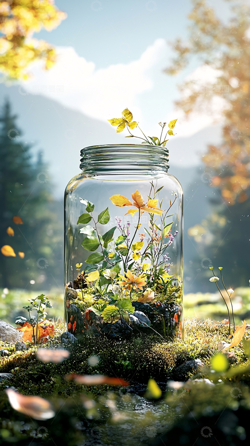 高清大图下载【趣麦麦图】瓶中花园绿意盎然