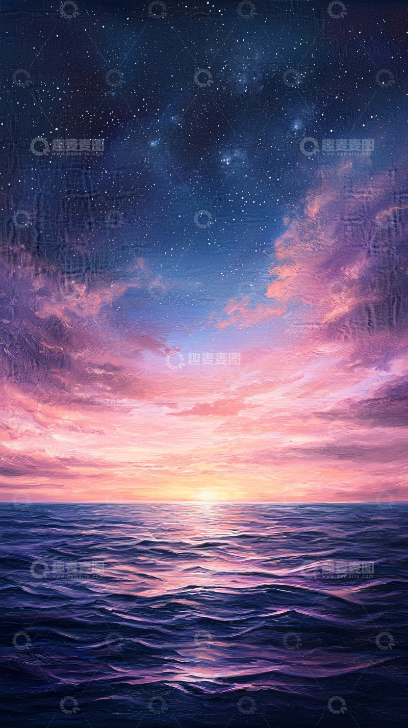 高清大图下载【趣麦麦图】绚丽的紫色天空海面