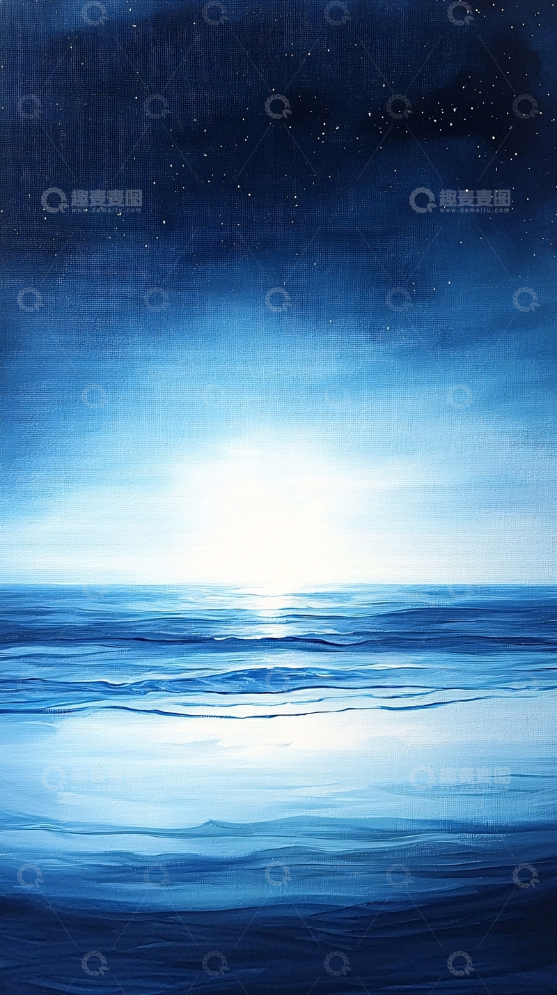 高清大图下载【趣麦麦图】宁静的夜晚海面闪耀着光