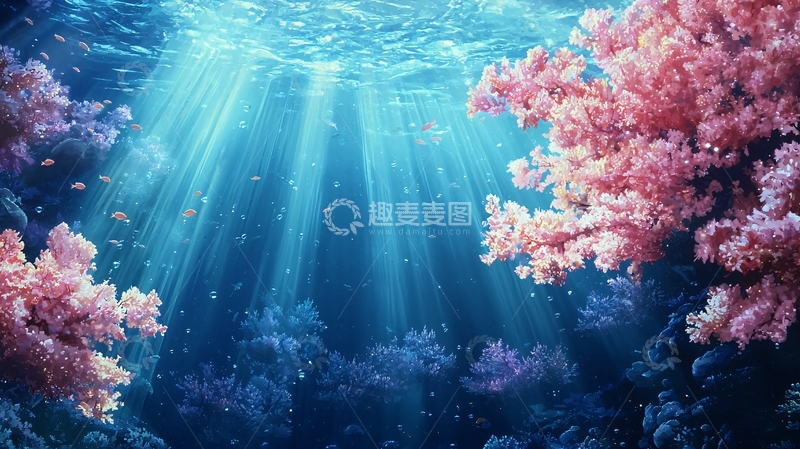 高清大图下载【趣麦麦图】水下珊瑚礁和阳光
