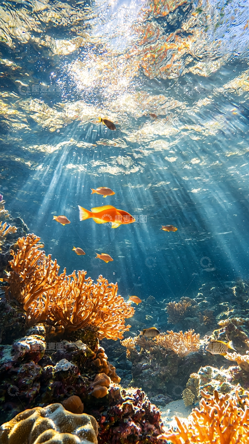 高清大图下载【趣麦麦图】阳光穿透水面