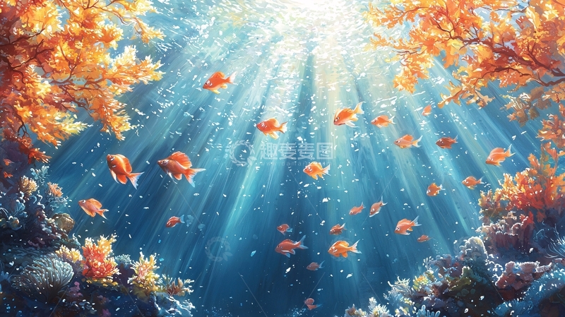高清大图下载【趣麦麦图】阳光穿透水面