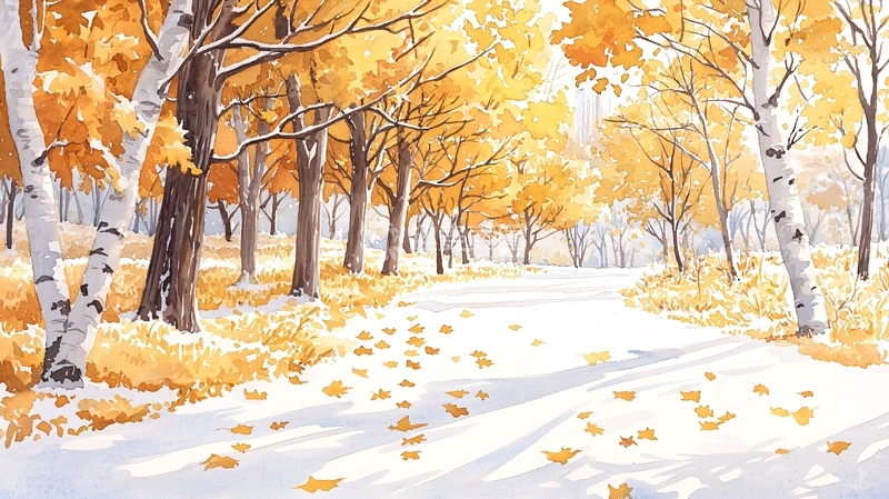 高清大图下载【趣麦麦图】秋日金色树林雪景