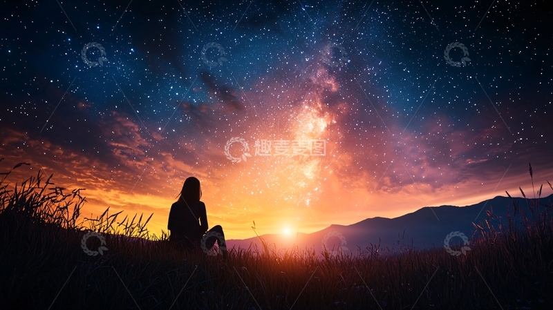 高清大图下载【趣麦麦图】星空下的孤独背影