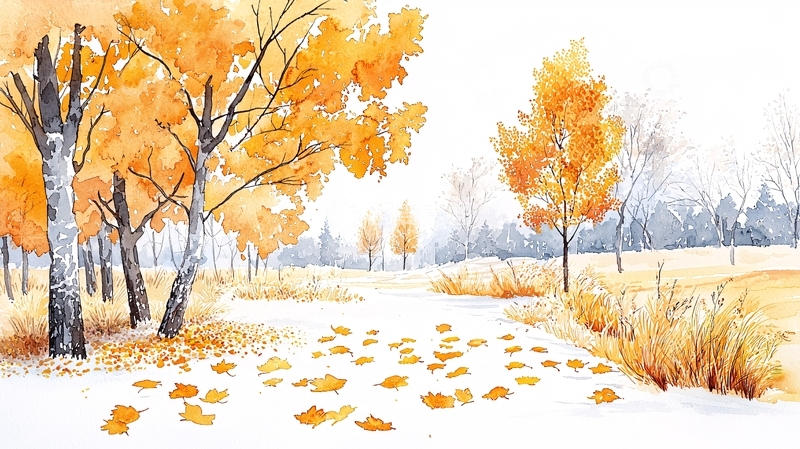 高清大图下载【趣麦麦图】秋日落叶水彩风景