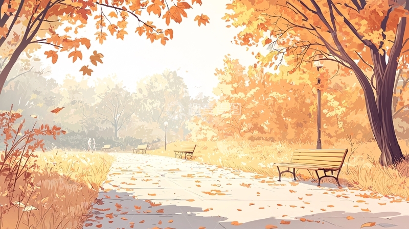 高清大图下载【趣麦麦图】秋日公园里的金色树叶