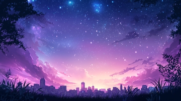 绚丽星空下的城市剪影