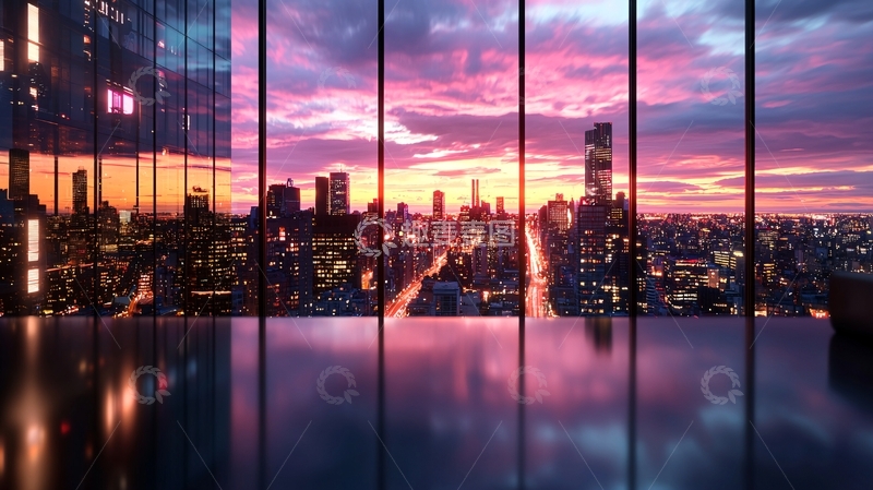 高清大图下载【趣麦麦图】城市夜景粉紫色天空