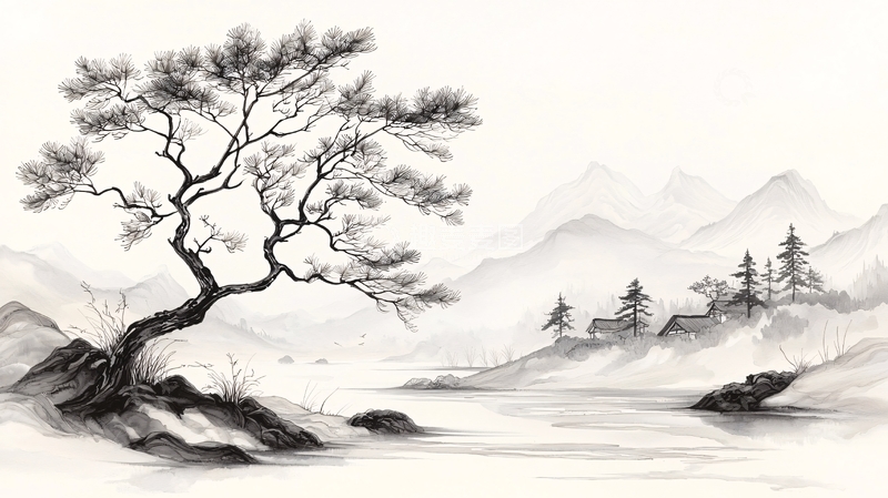 高清大图下载【趣麦麦图】水墨风山水风景画