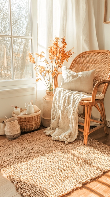 舒适阳光的藤椅角落