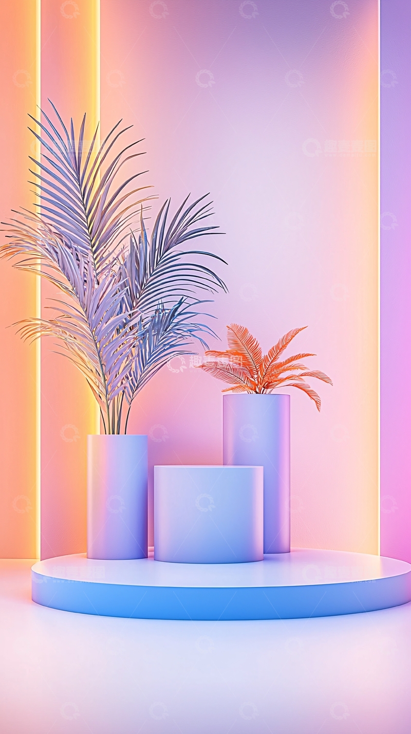 高清大图下载【趣麦麦图】霓虹色植物展台背景