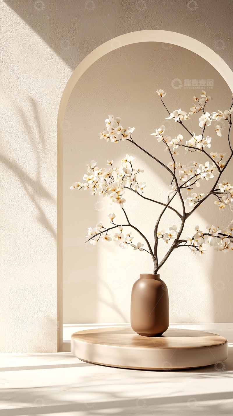 高清大图下载【趣麦麦图】拱形门框中的花瓶与树枝
