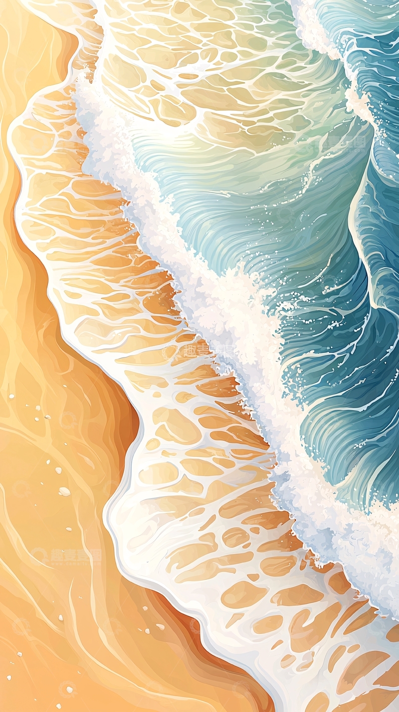 高清大图下载【趣麦麦图】金色沙滩与蓝色海浪