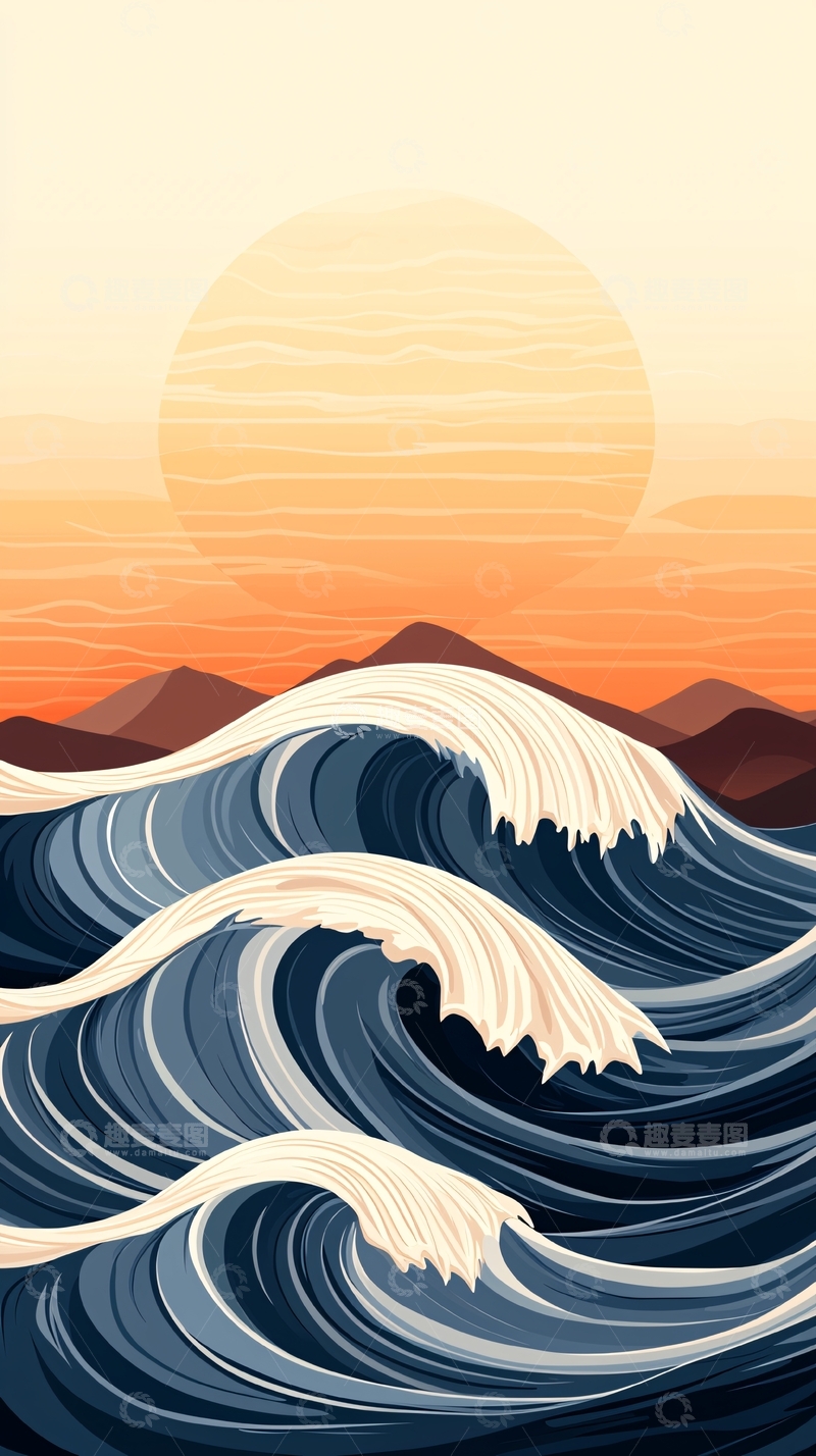 高清大图下载【趣麦麦图】波涛汹涌的日出海景