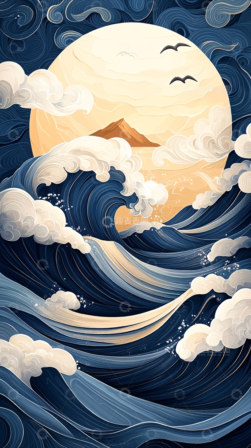 高清大图下载【趣麦麦图】海浪翻涌的夜晚