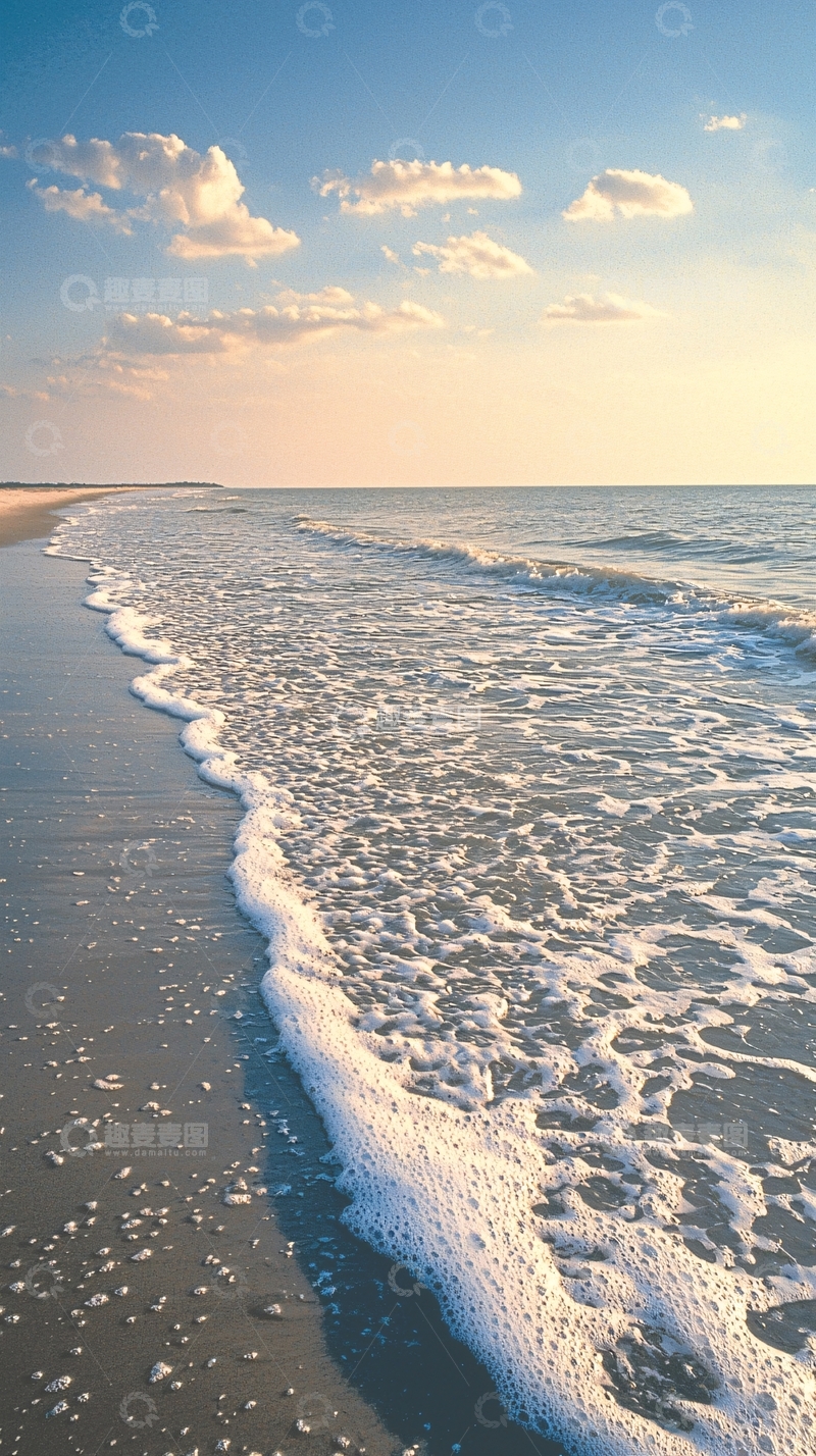 高清大图下载【趣麦麦图】宁静的海岸线与柔和的天空