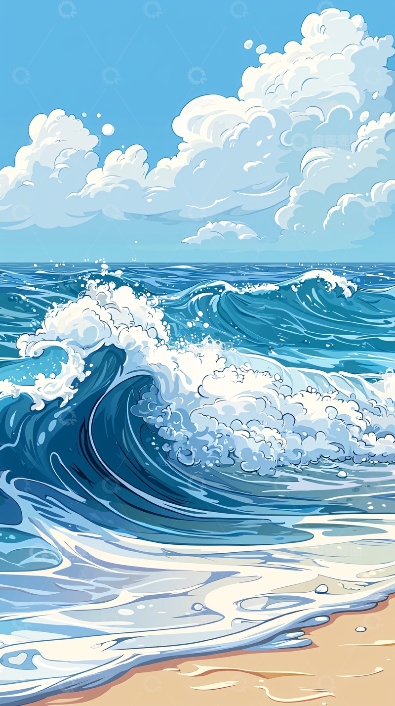 高清大图下载【趣麦麦图】海浪拍打沙滩的景象