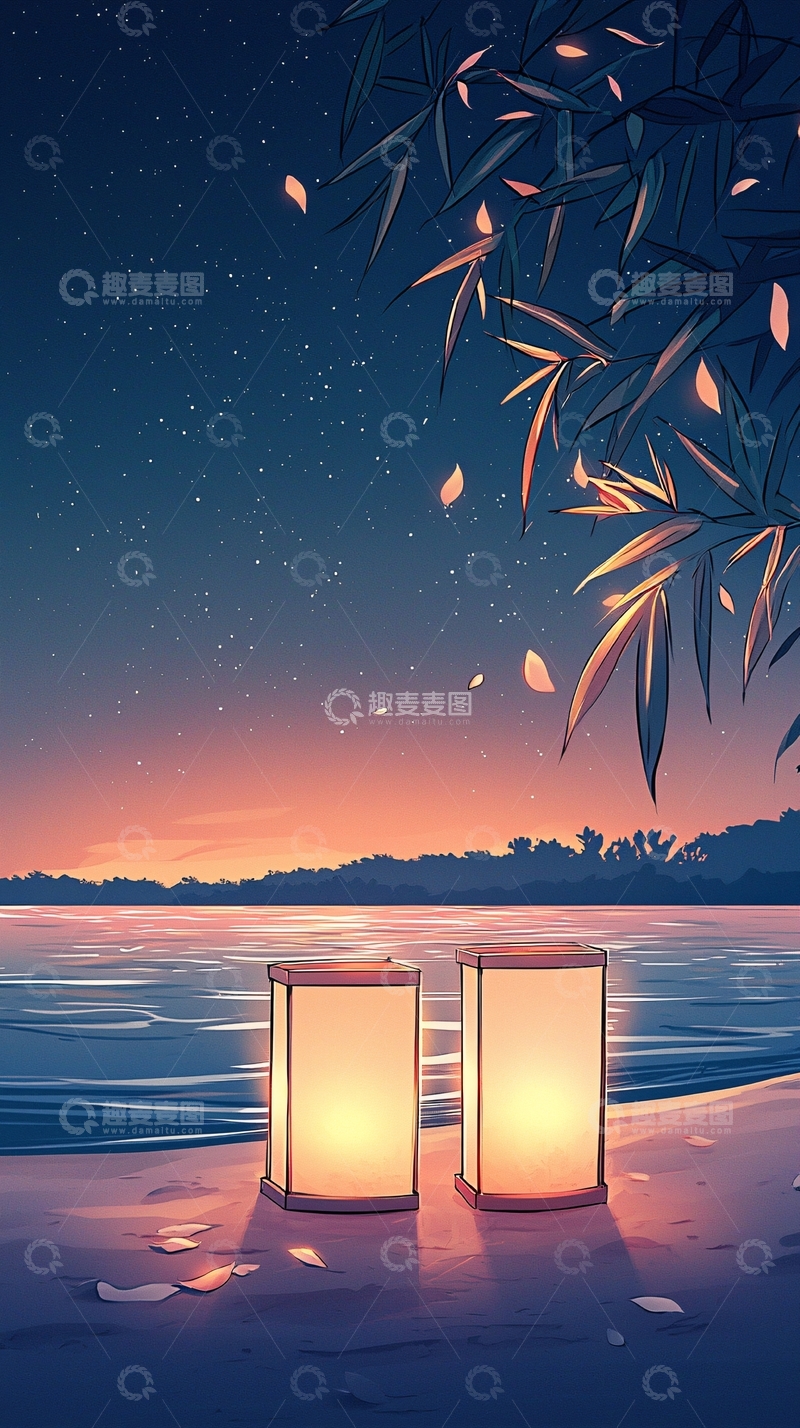 高清大图下载【趣麦麦图】海边夜晚高清图片