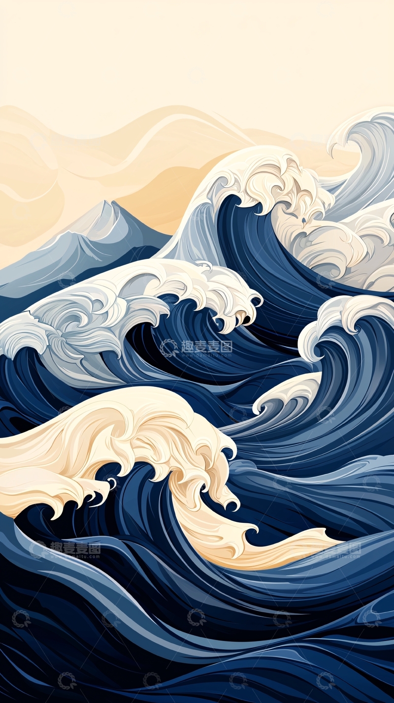高清大图下载【趣麦麦图】蓝色海浪的艺术画
