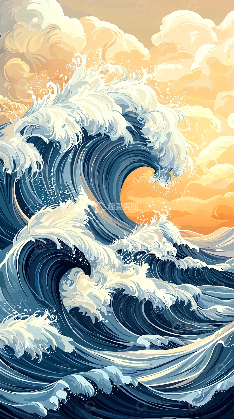 高清大图下载【趣麦麦图】蓝色巨浪翻滚的壮丽景象