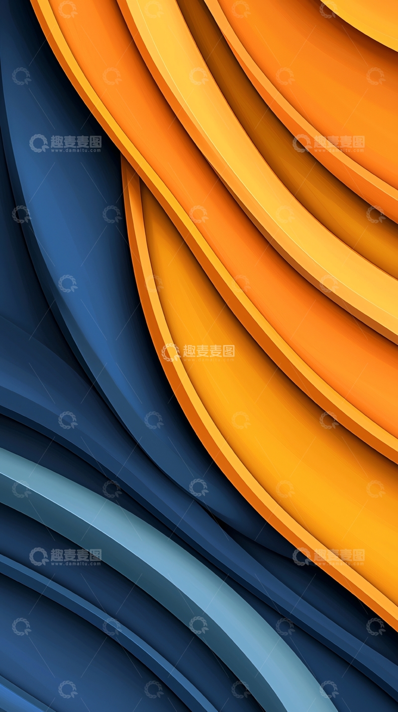 高清大图下载【趣麦麦图】蓝色橙色曲线叠加抽象背景