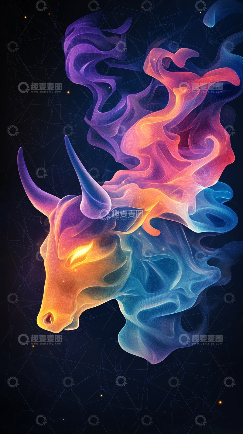 高清大图下载【趣麦麦图】彩色烟雾公牛头