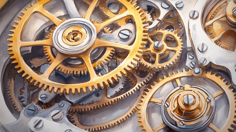 高清大图下载【趣麦麦图】金色机械齿轮精密运作
