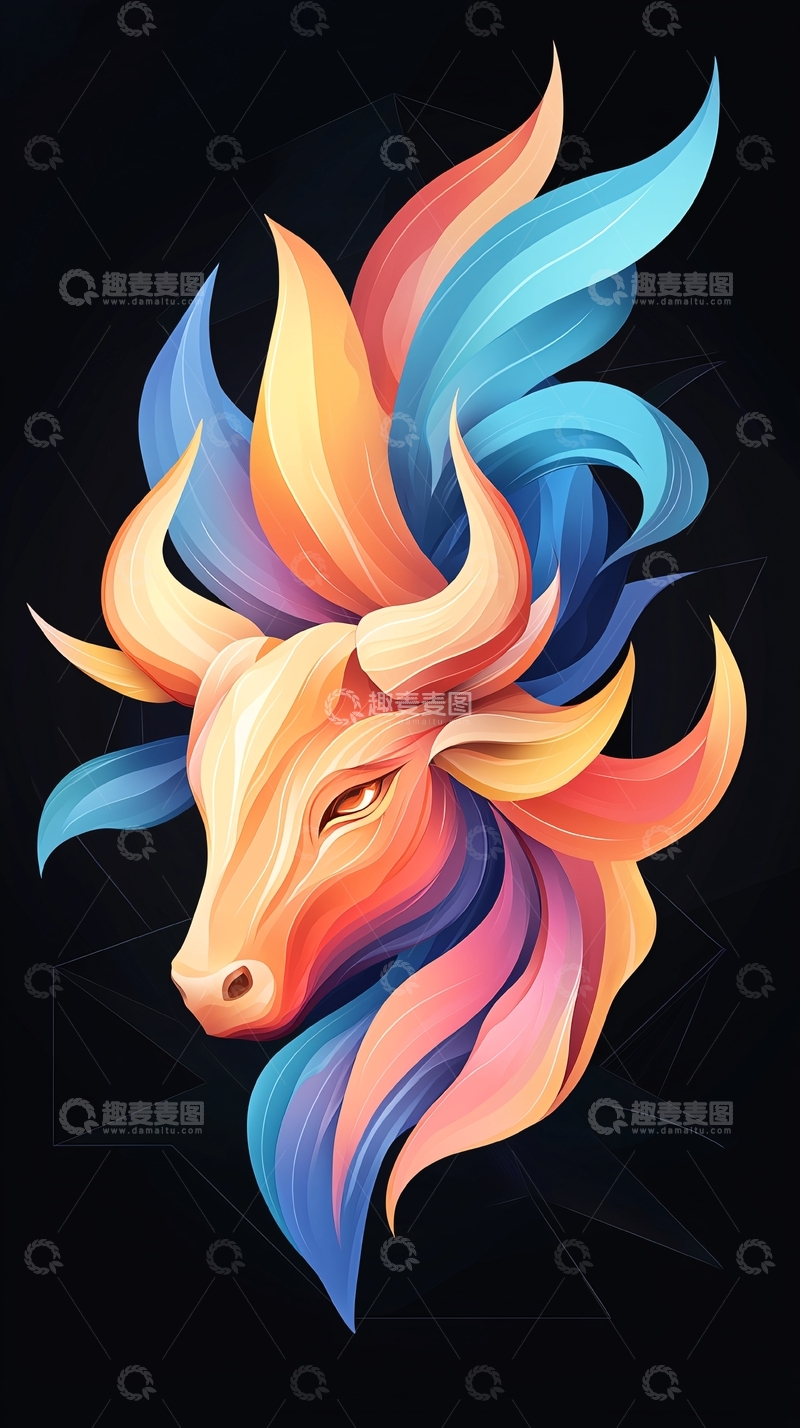 高清大图下载【趣麦麦图】彩色抽象牛头