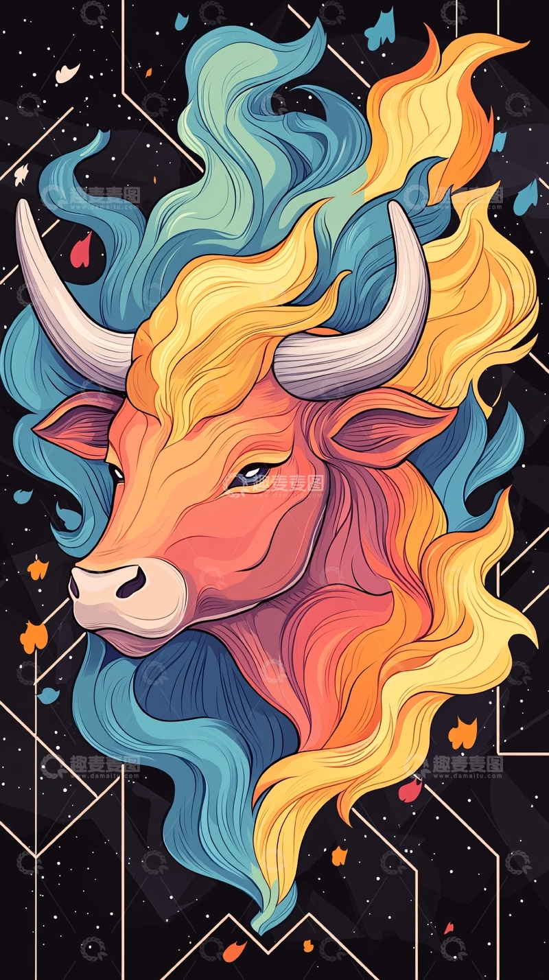 高清大图下载【趣麦麦图】彩色公牛头像