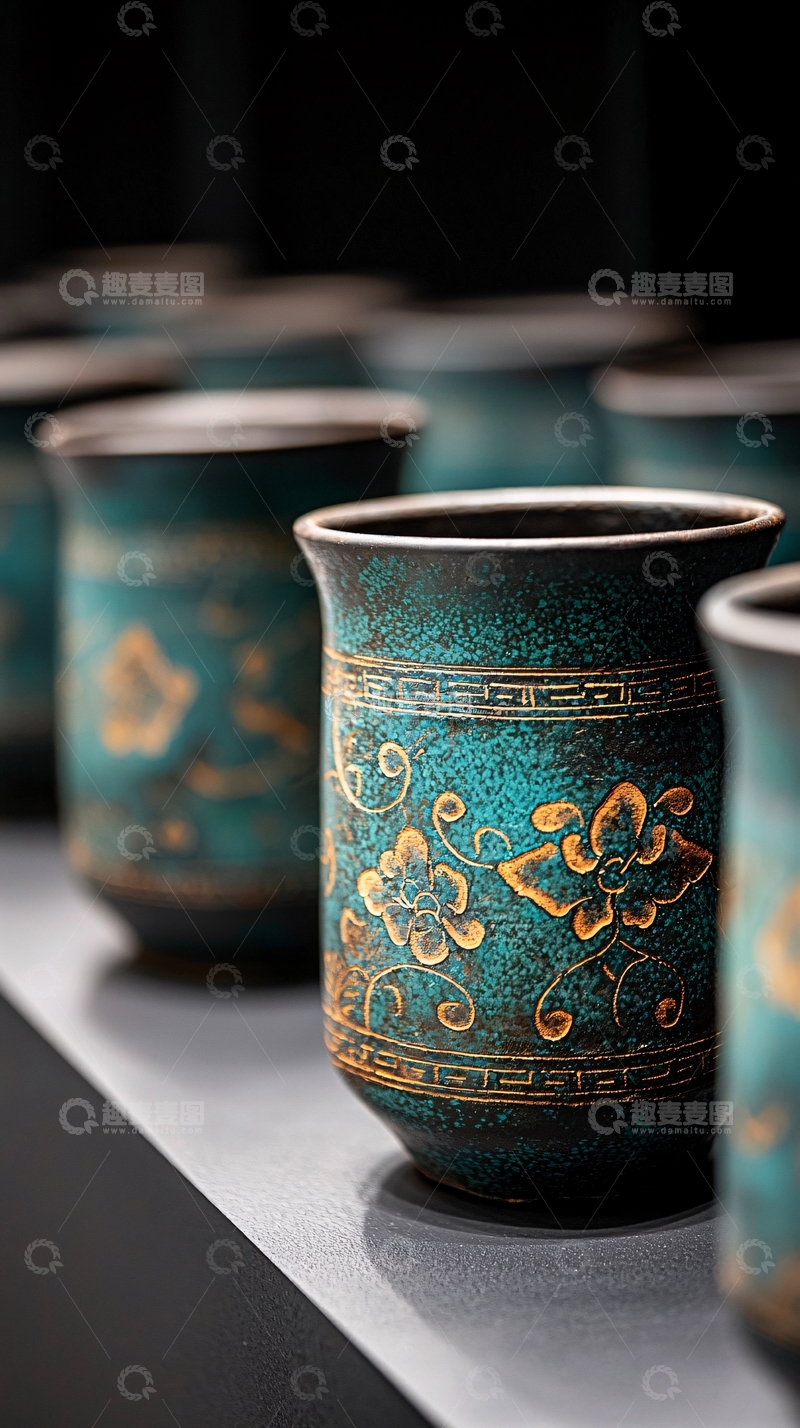 高清大图下载【趣麦麦图】青铜色花纹杯子