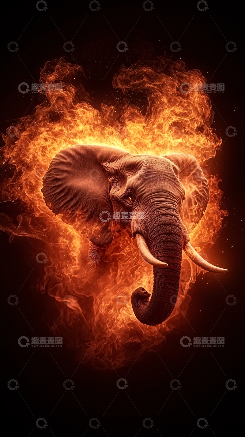 高清大图下载【趣麦麦图】火焰包围的大象