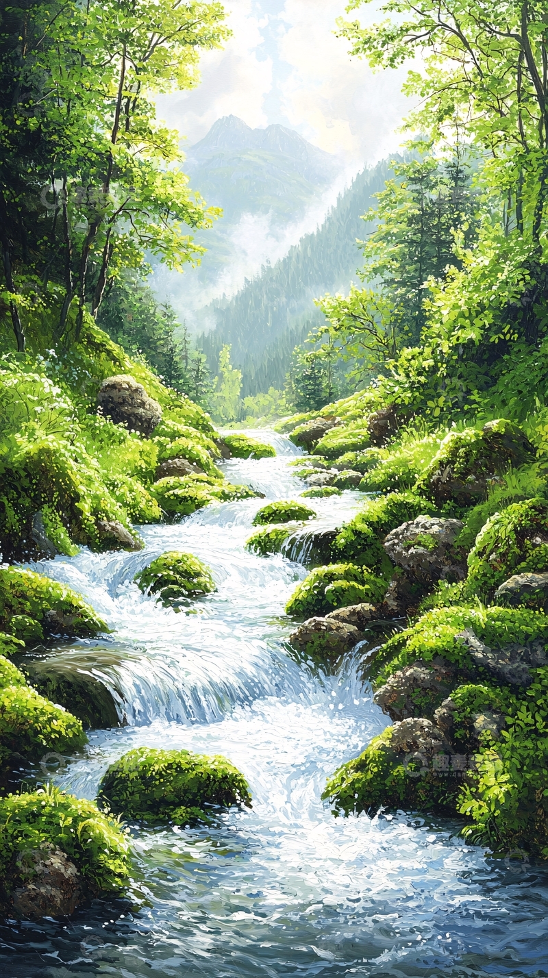 高清大图下载【趣麦麦图】郁郁葱葱的溪流山谷