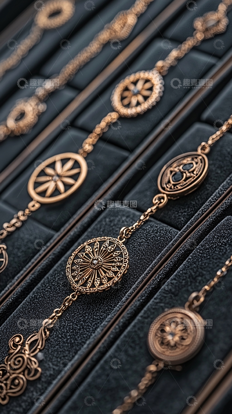高清大图下载【趣麦麦图】精致黄金手链陈列