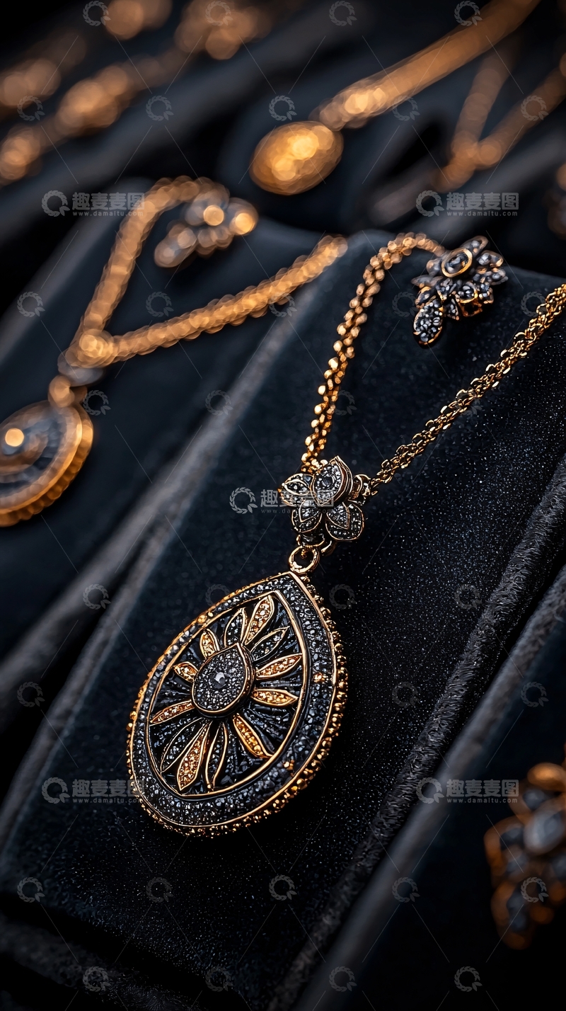 高清大图下载【趣麦麦图】精致的金色古董项链特写