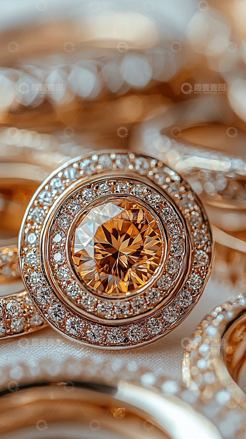 高清大图下载【趣麦麦图】金色宝石戒指特写