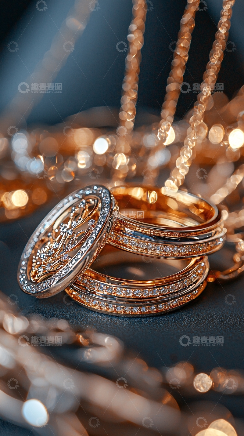 高清大图下载【趣麦麦图】精美黄金戒指与项链