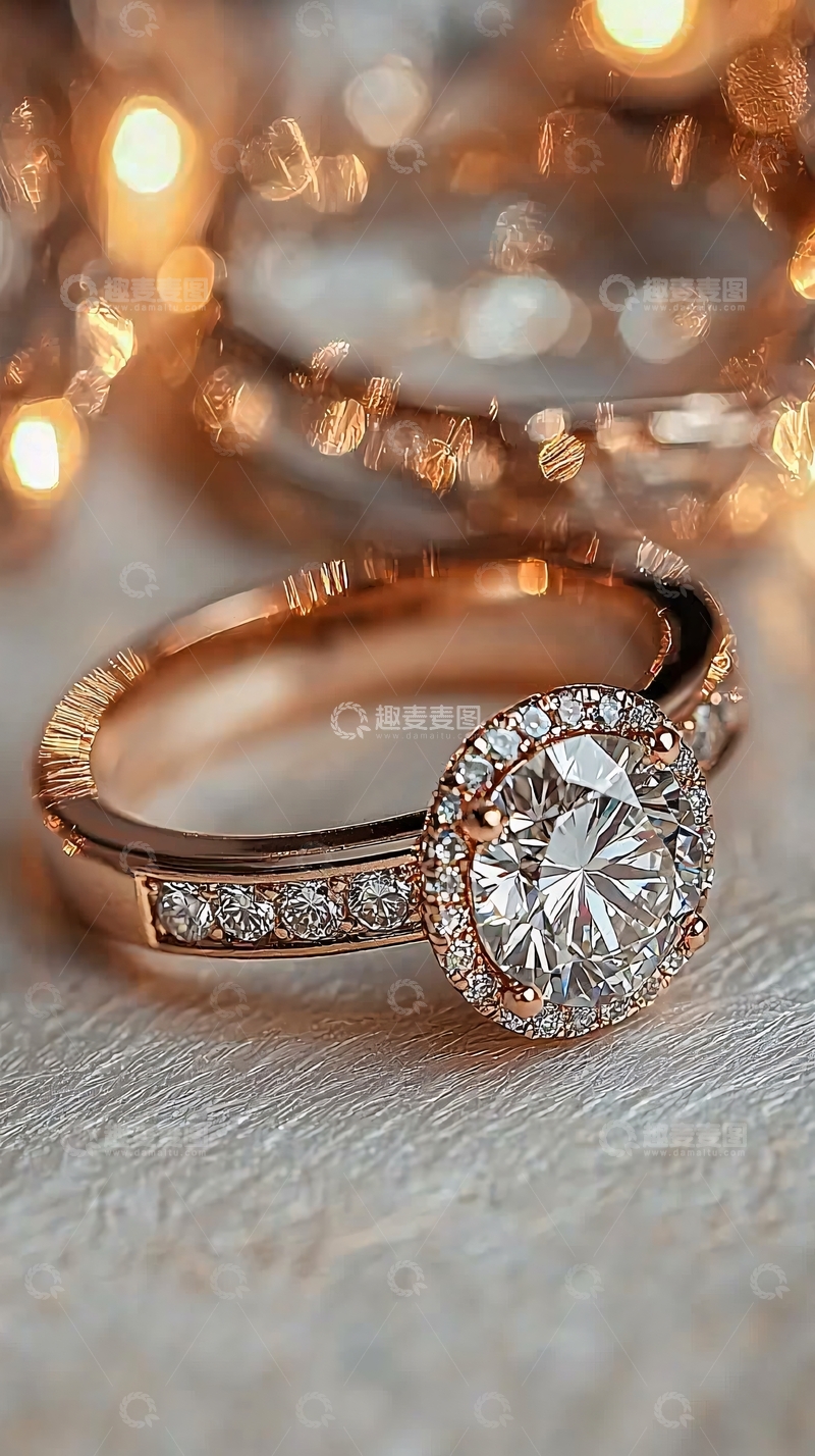 玫瑰金钻戒特写