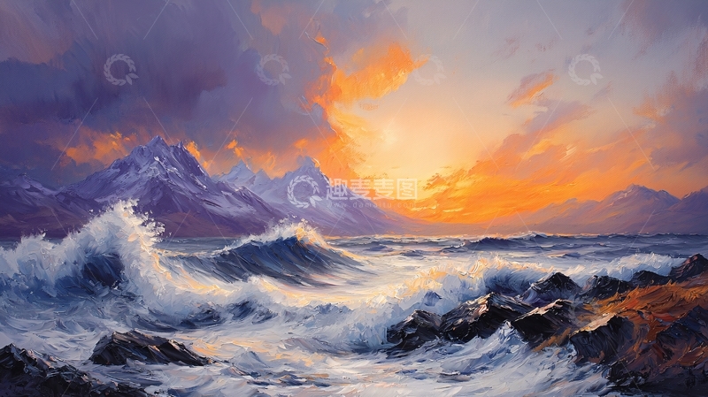 高清大图下载【趣麦麦图】海浪冲击岩石