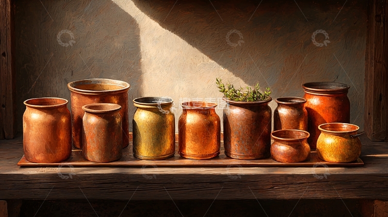 高清大图下载【趣麦麦图】陶罐集合在阳光下