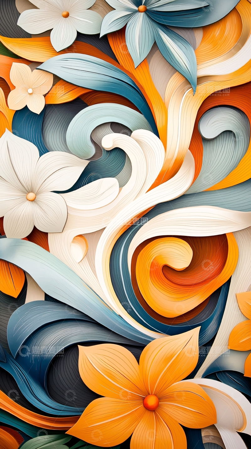 高清大图下载【趣麦麦图】抽象花卉漩涡装饰画