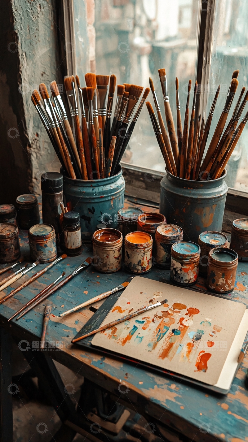 高清大图下载【趣麦麦图】绘画工作室一角