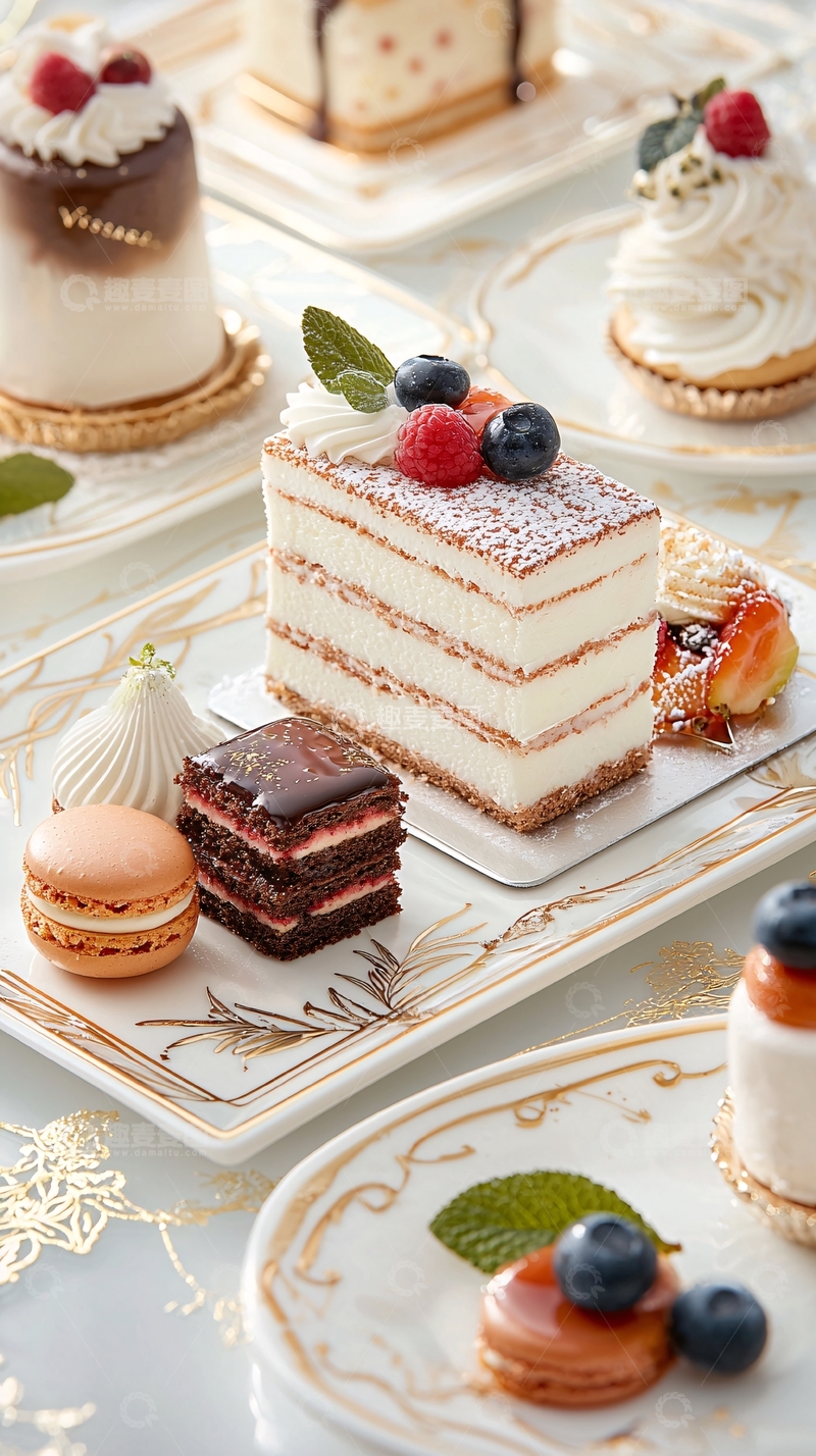 高清大图下载【趣麦麦图】精致奶油蛋糕甜点拼盘