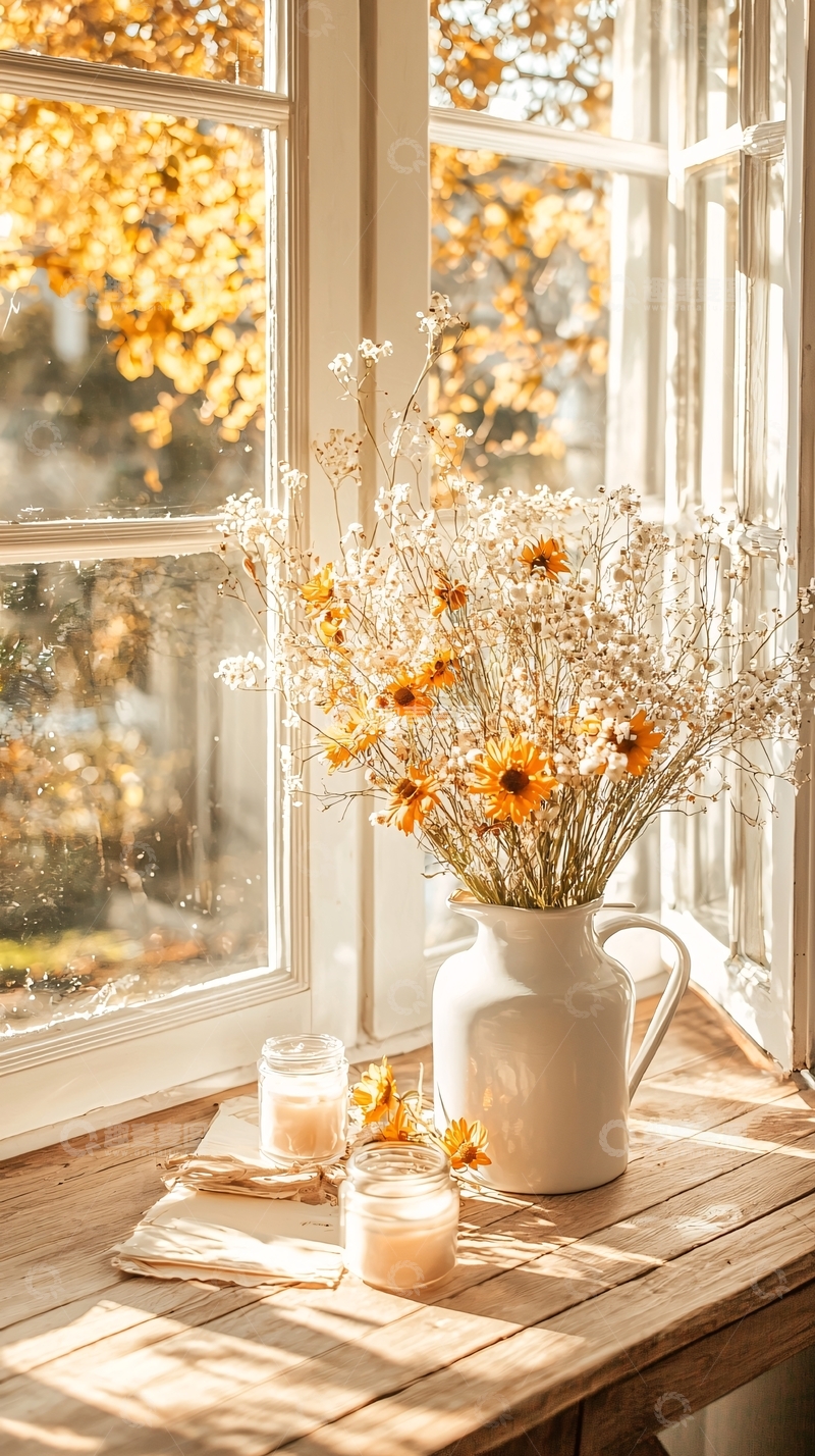 高清大图下载【趣麦麦图】秋日阳光下的窗边静物