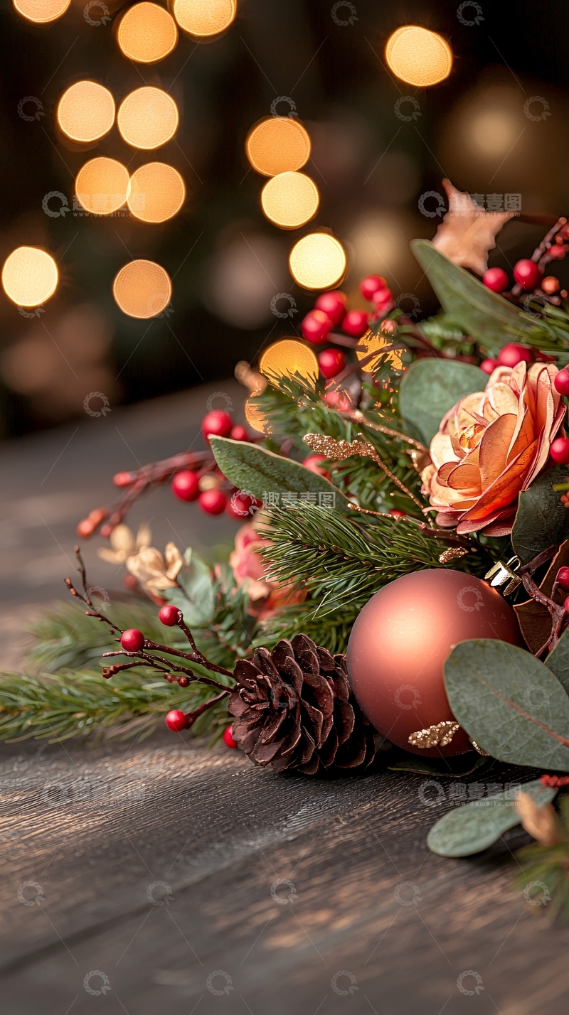 高清大图下载【趣麦麦图】圣诞花束桌面摆设