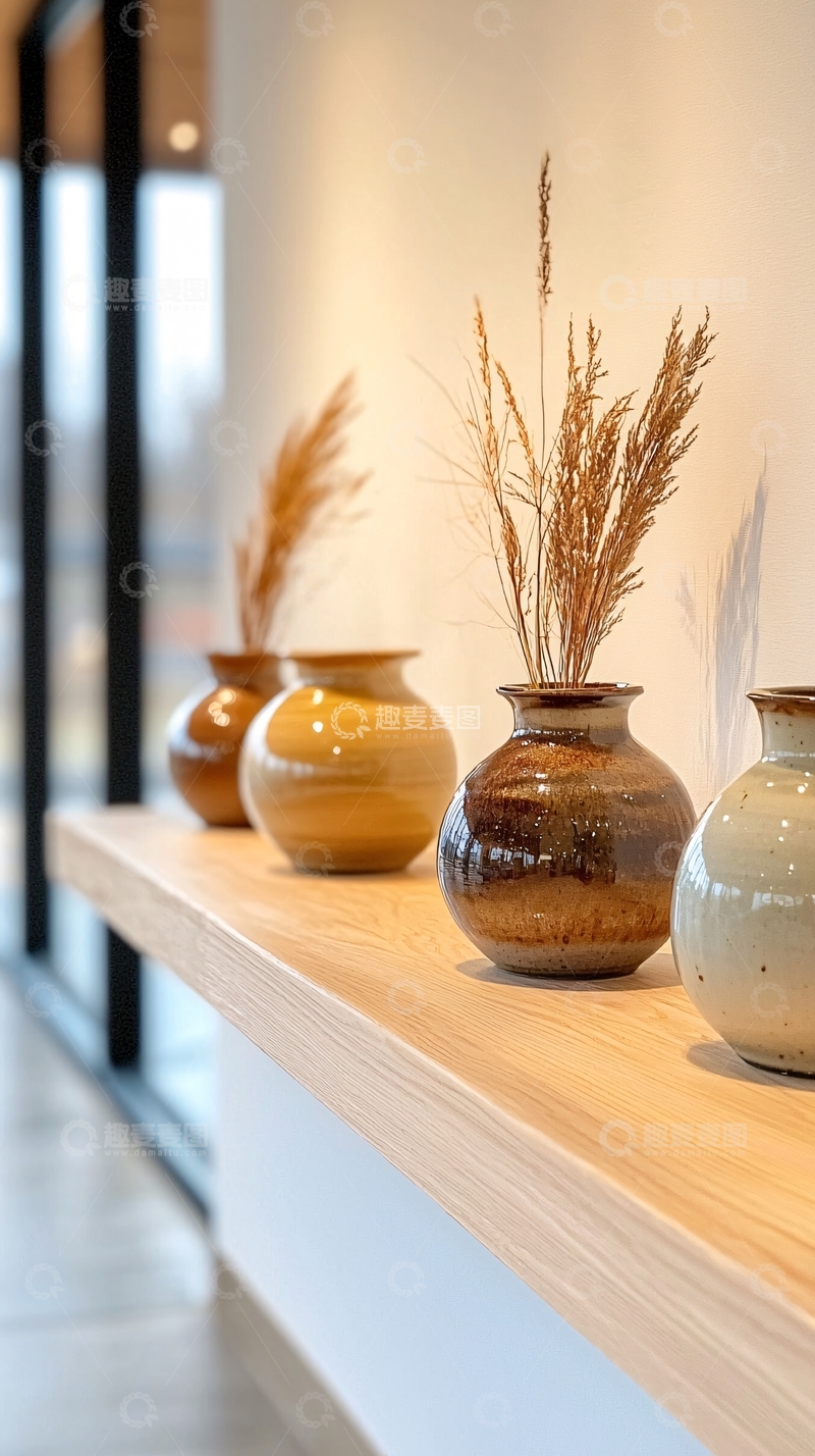 高清大图下载【趣麦麦图】-陶瓷花瓶与干燥植物