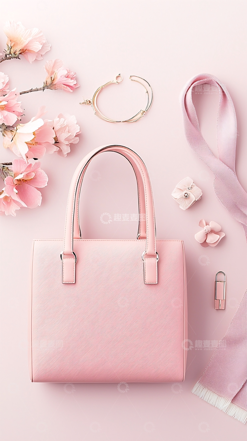 高清大图下载【趣麦麦图】粉色包包与配饰静物